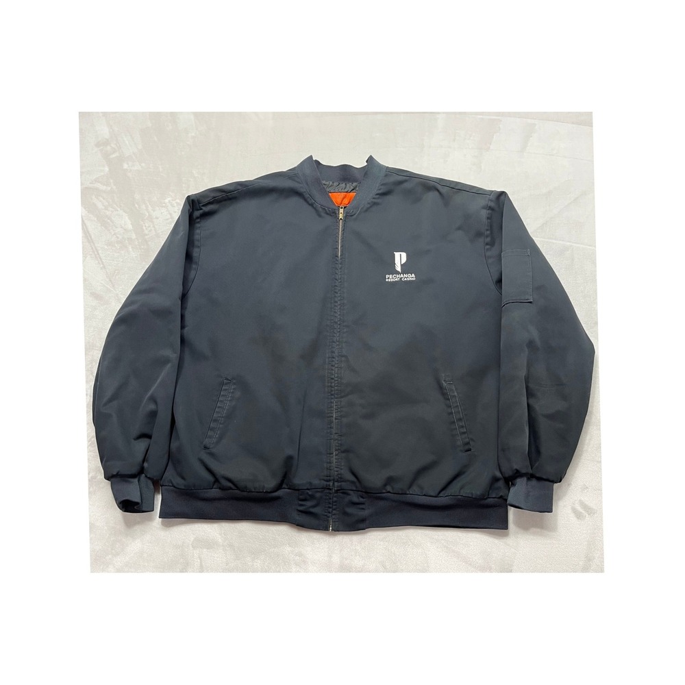 Red Kap Bomber Jacket Men XL Black Pechanga Casino Logo Quilted Lined Workwear